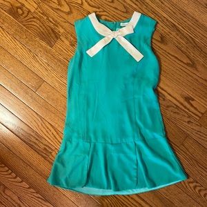 NWT cute dress turquoise w/cream color bow size 7